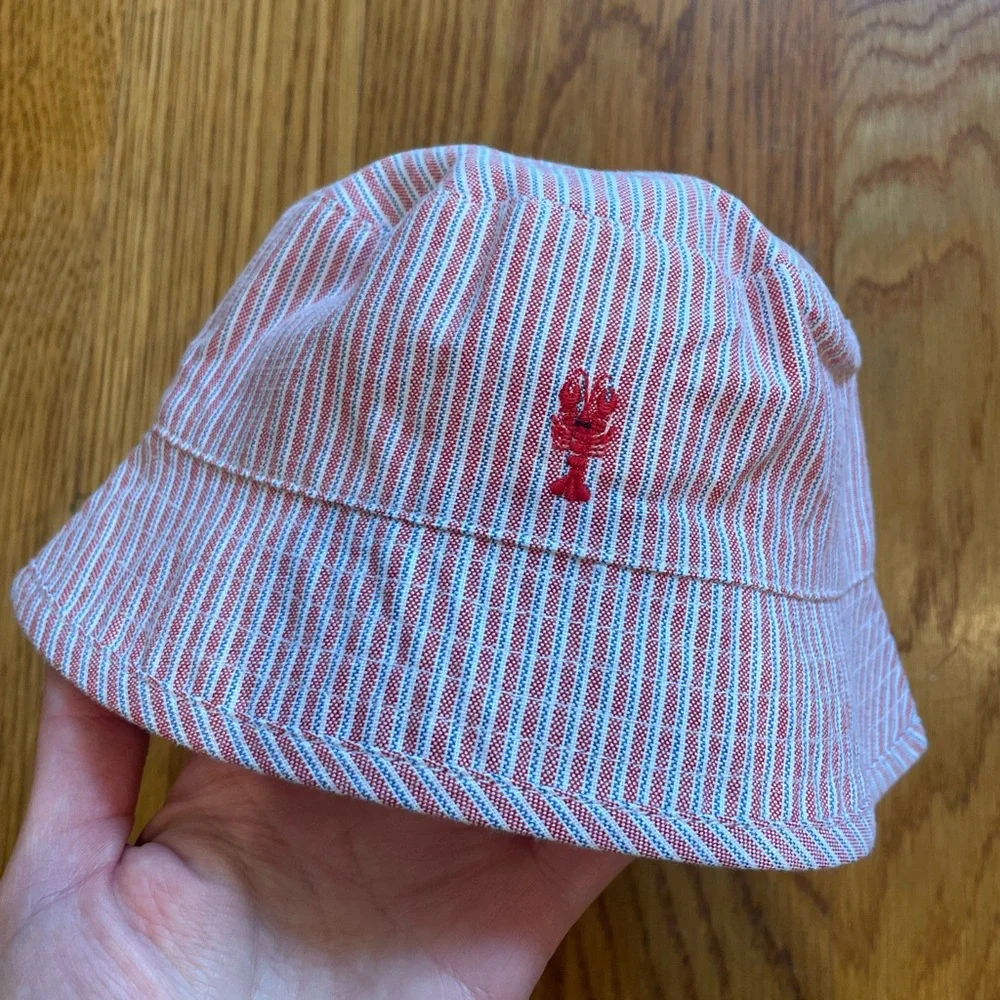 Janie and Jack Red and White Striped Lobster Baby Bucket Hat, 6-12 months